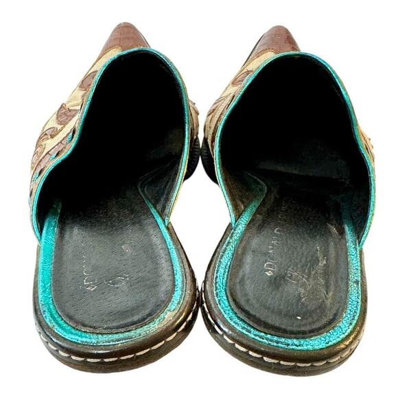 DONALD J. PLINER Juno Leather Brown Turquoise Western Couture Italian Mules 7M - Picture 6 of 11